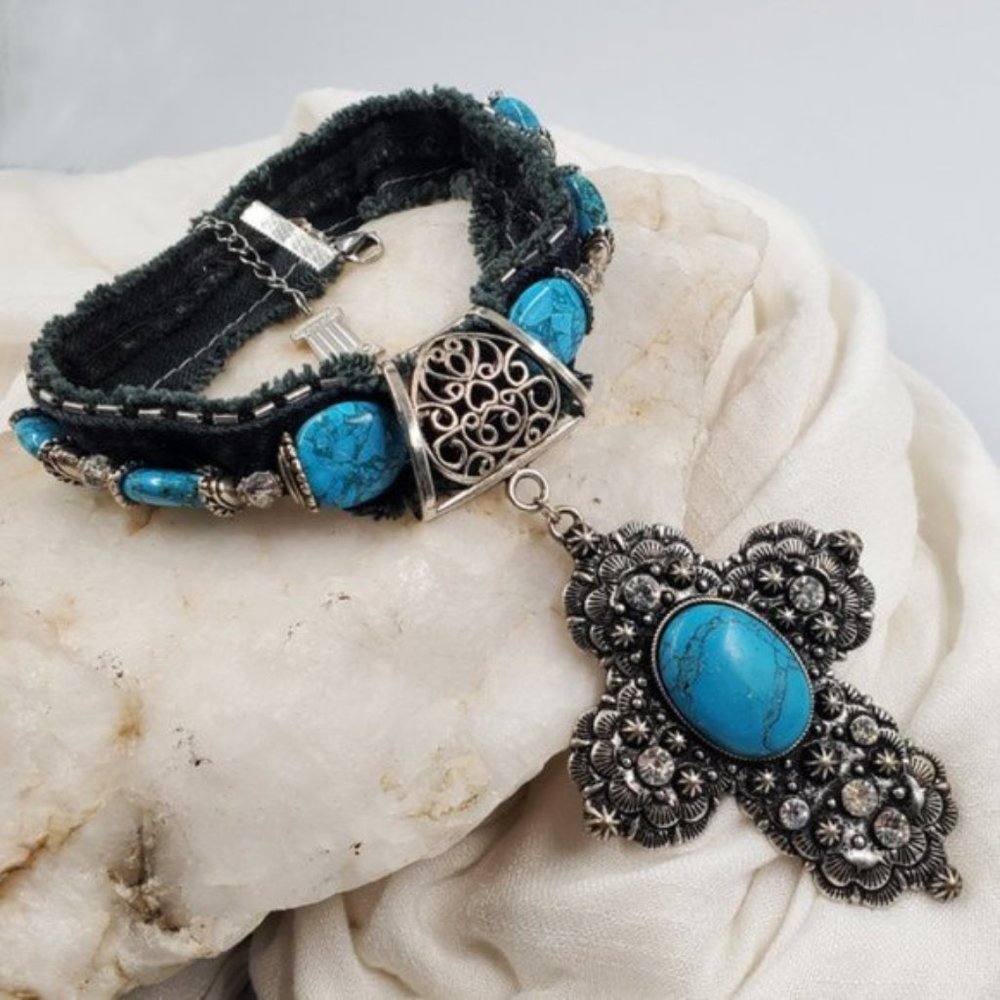 Turquoise and Coral Statement Necklace - Picture 9 of 10